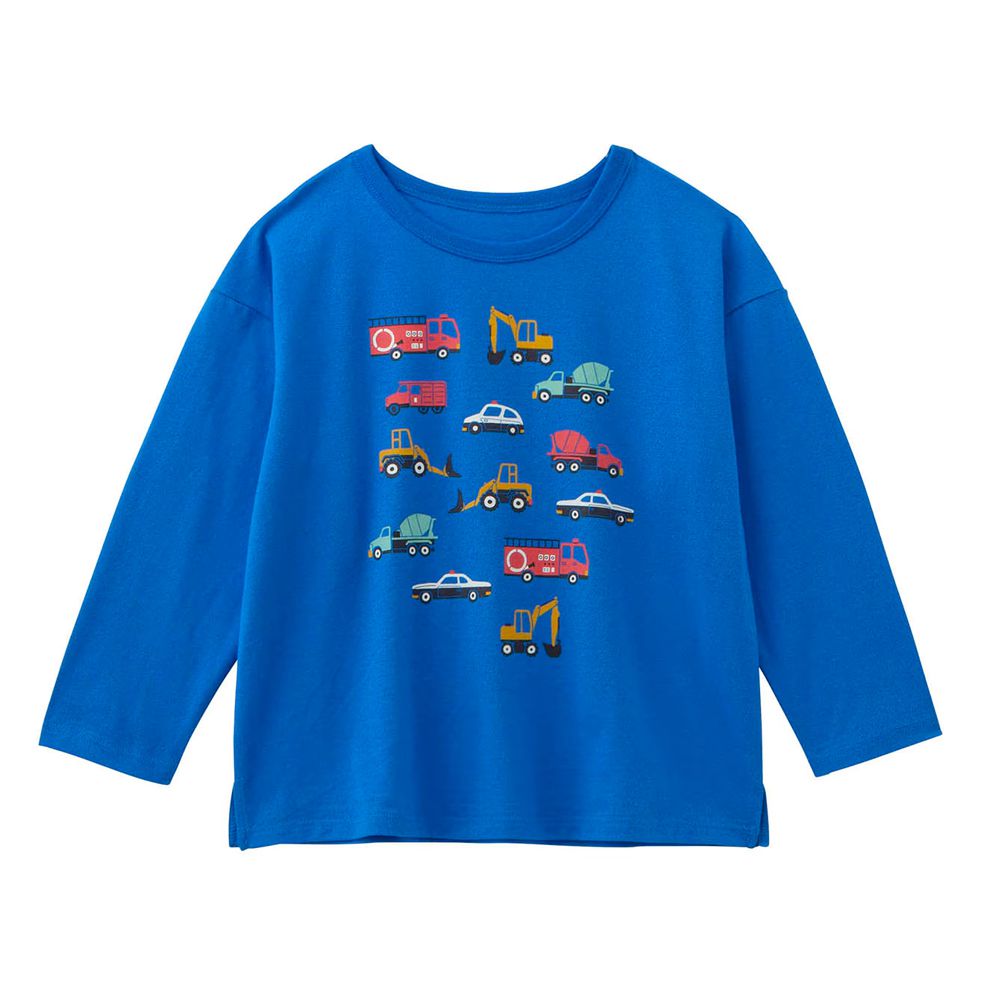 GITA 100%棉舒適印花長袖上衣-車車-寶藍