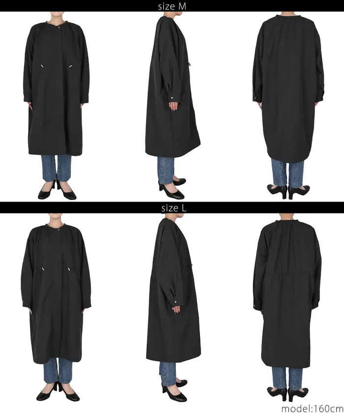 日本 COCA - 早春圓領抽繩收腰長版風衣-軍綠