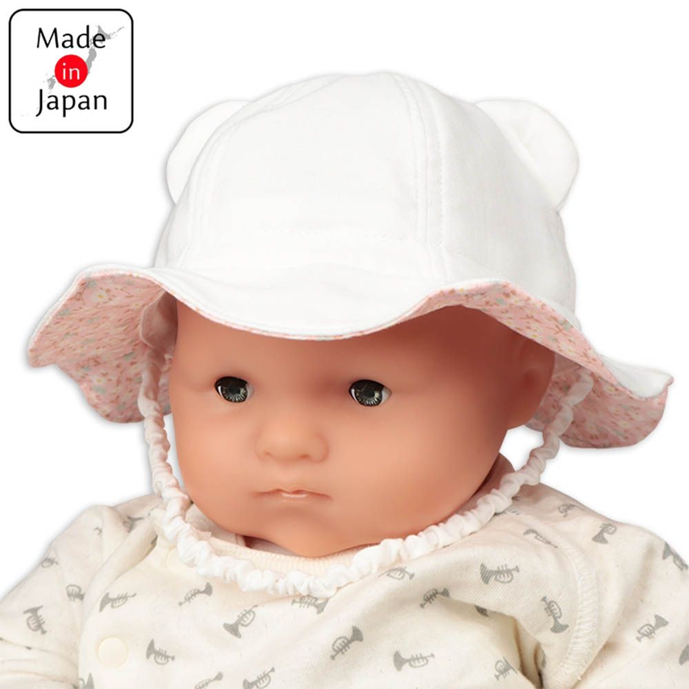 嬰幼兒鬱金香帽-動物耳朵-米白色