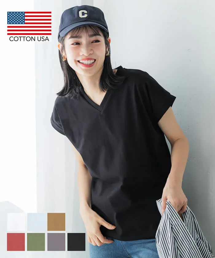 日本 COCA - 100%美國棉厚磅短袖上衣-V領-白