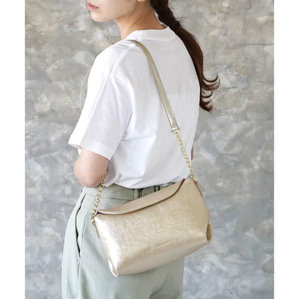 日本 zootie - 優雅便利鍊條設計側背包-光澤金 (25x14.5cm)