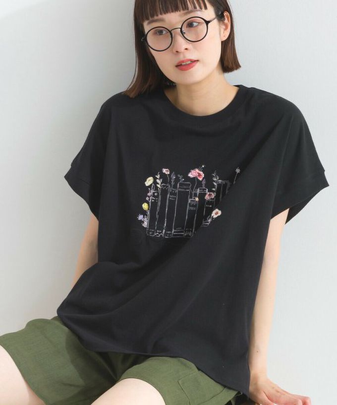 日本 Lupilien - 純棉知性印花法式袖T恤-黑