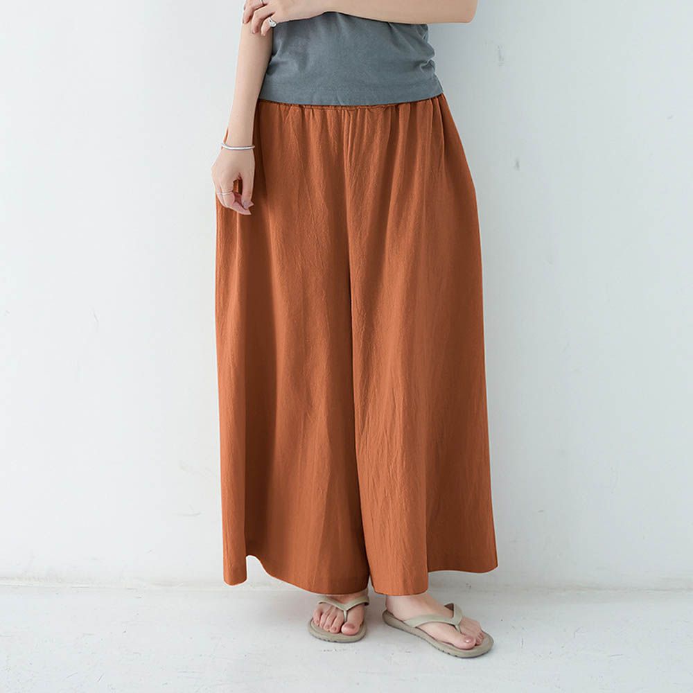 腰鬆緊百搭舒適寬褲-焦糖色