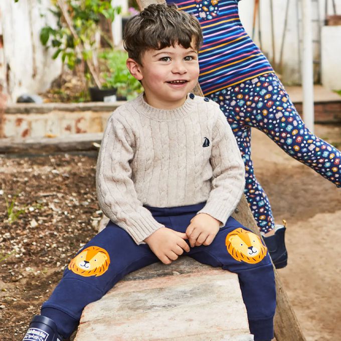 英國 JoJo Maman BeBe - 保暖100%純棉長褲-獅子王