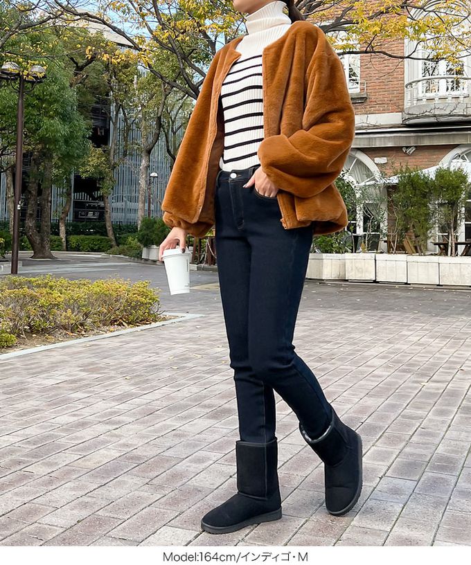 日本 Kobe Lettuce - 最暖刷毛美腿丹寧褲(可選長度)-黑