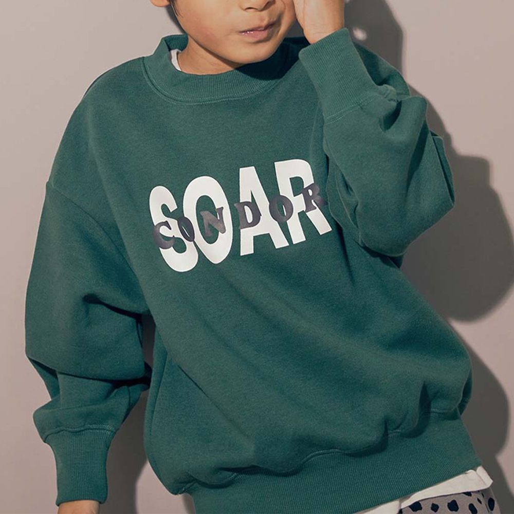 裏起毛個性印花大學T-SOAR-濃綠