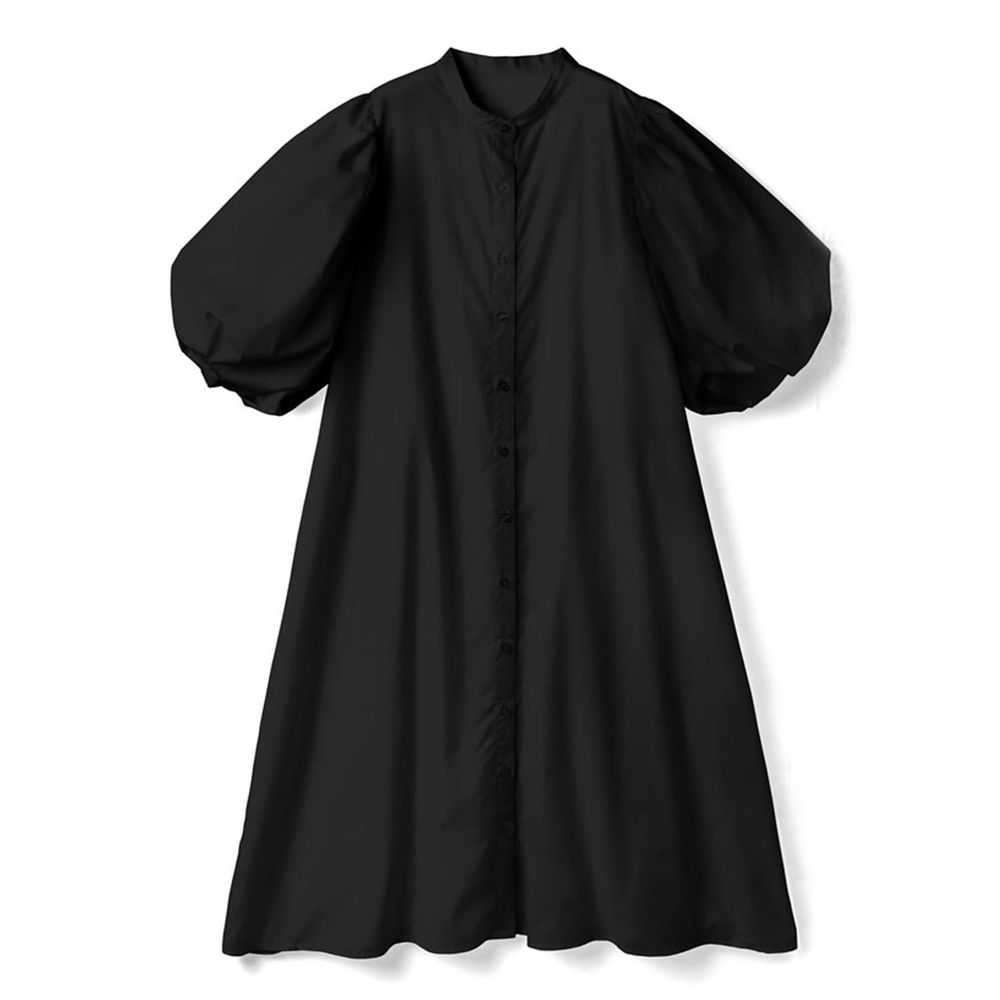 日本 GRL - 微立領空氣感泡泡五分袖洋裝-黑