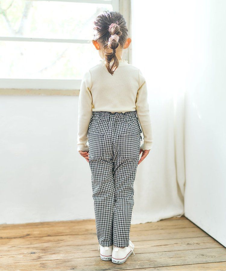 日本 apres les cours - 蝴蝶結口袋腰鬆緊長褲-黑白格