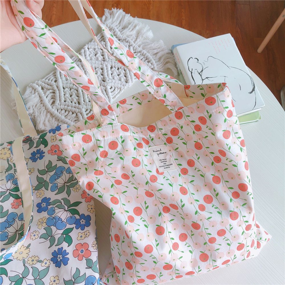 清新單肩手提帆布袋-彩色花果 (37*35cm)