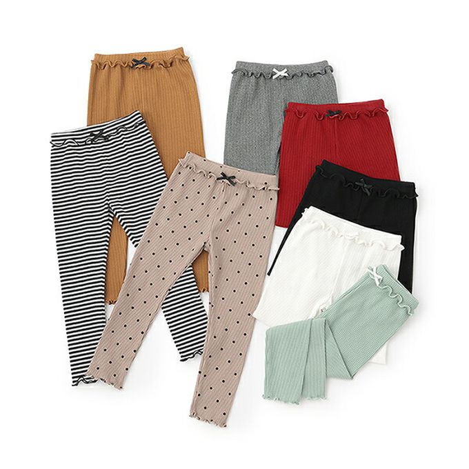 日本 Lycee mine - 彈力荷葉腰圍羅紋合身長褲-象牙白