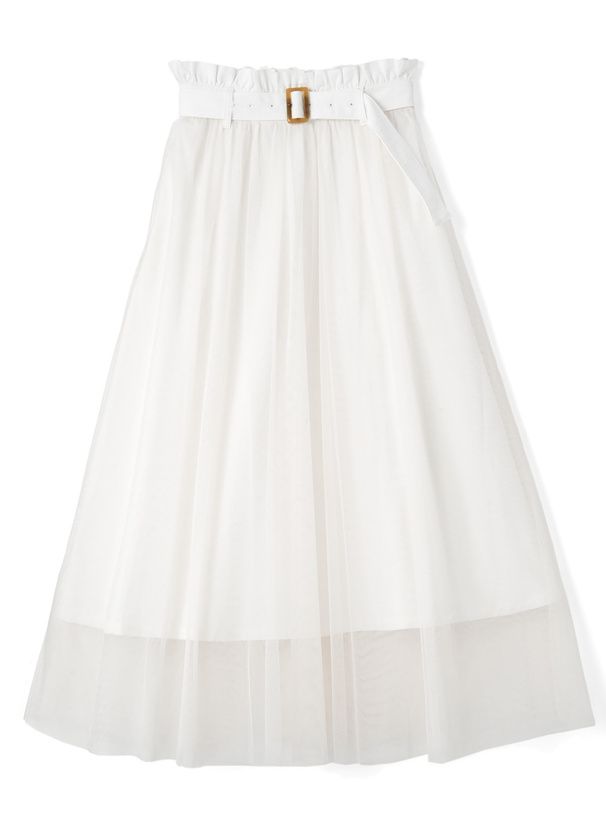 日本 GRL - 甜美夢境修身雙層紗裙(附腰帶)-質感杏