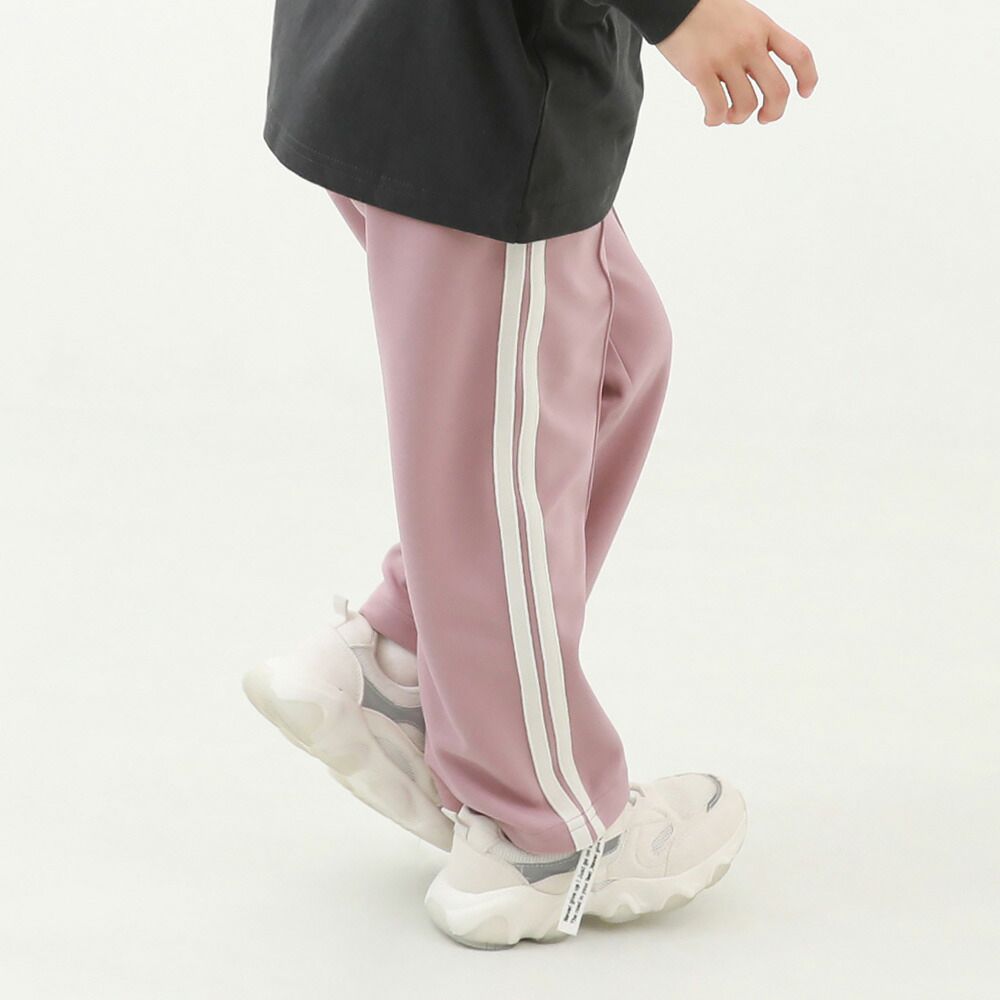 打褶側線條運動風休閒寬褲-煙燻粉