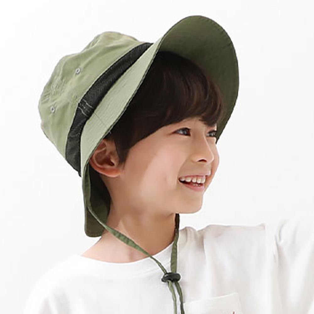 日本 devirock - 90%抗UV防曬遮陽帽(後頸可收納)-軍綠