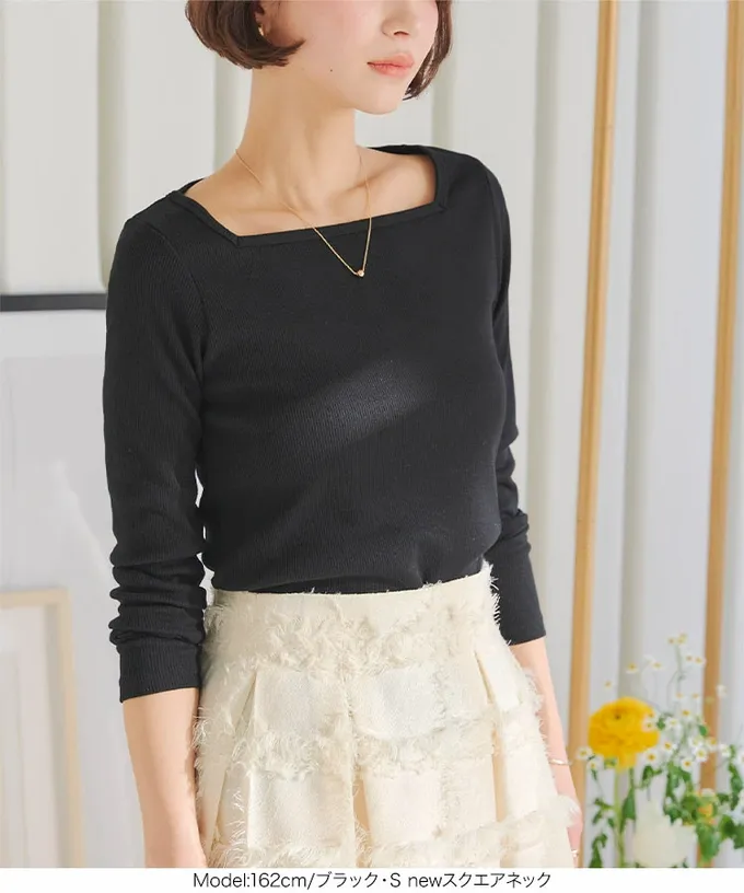 日本 Kobe Lettuce - 人氣商品 美型羅紋薄長袖上衣-(可選領)-黑