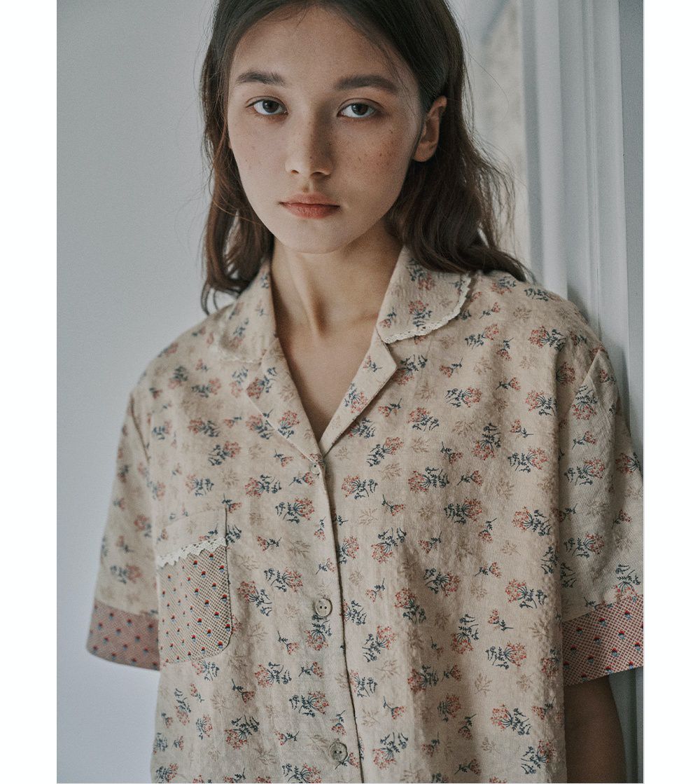 韓國 ULLALA - 復古碎花長褲睡衣(兩件式) (FREE)