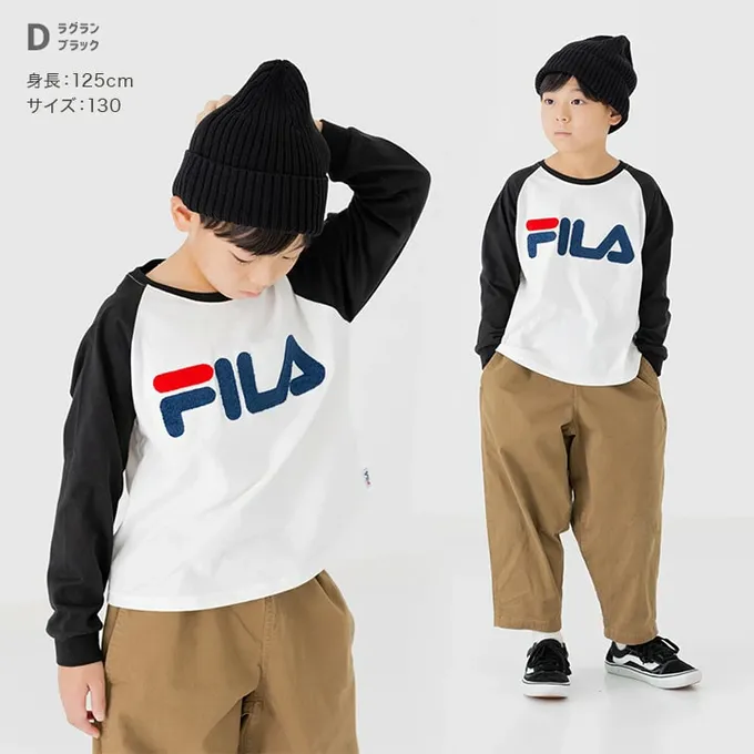 日本 Chil2 - FILA聯名 品牌刺繡長袖上衣-袖子撞色-白X粉紅