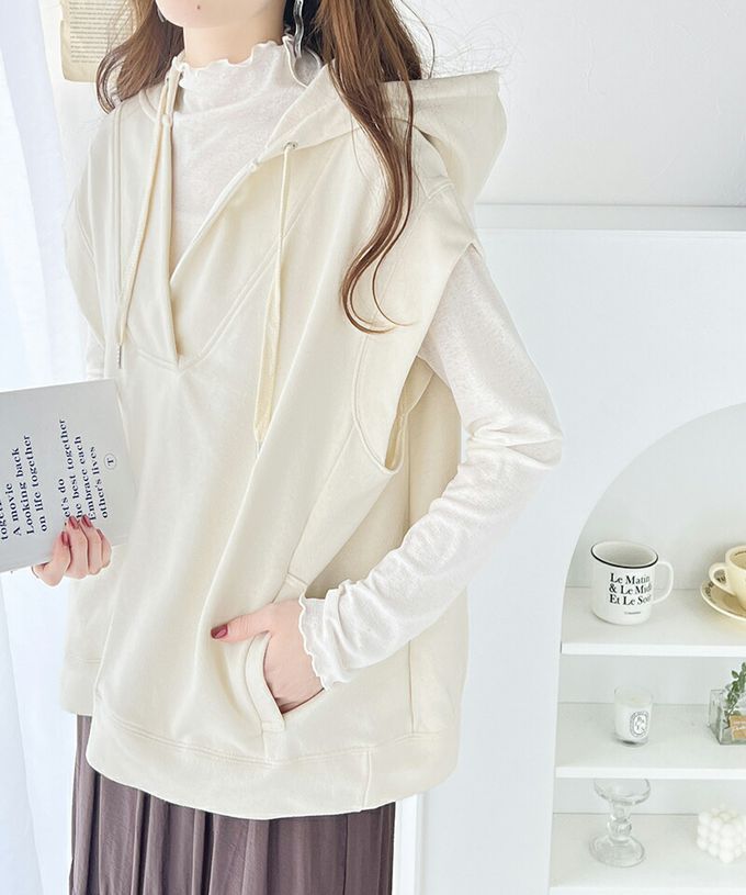 日本 Classical Elf - Java 深V領休閒寬短袖連帽上衣-淺灰