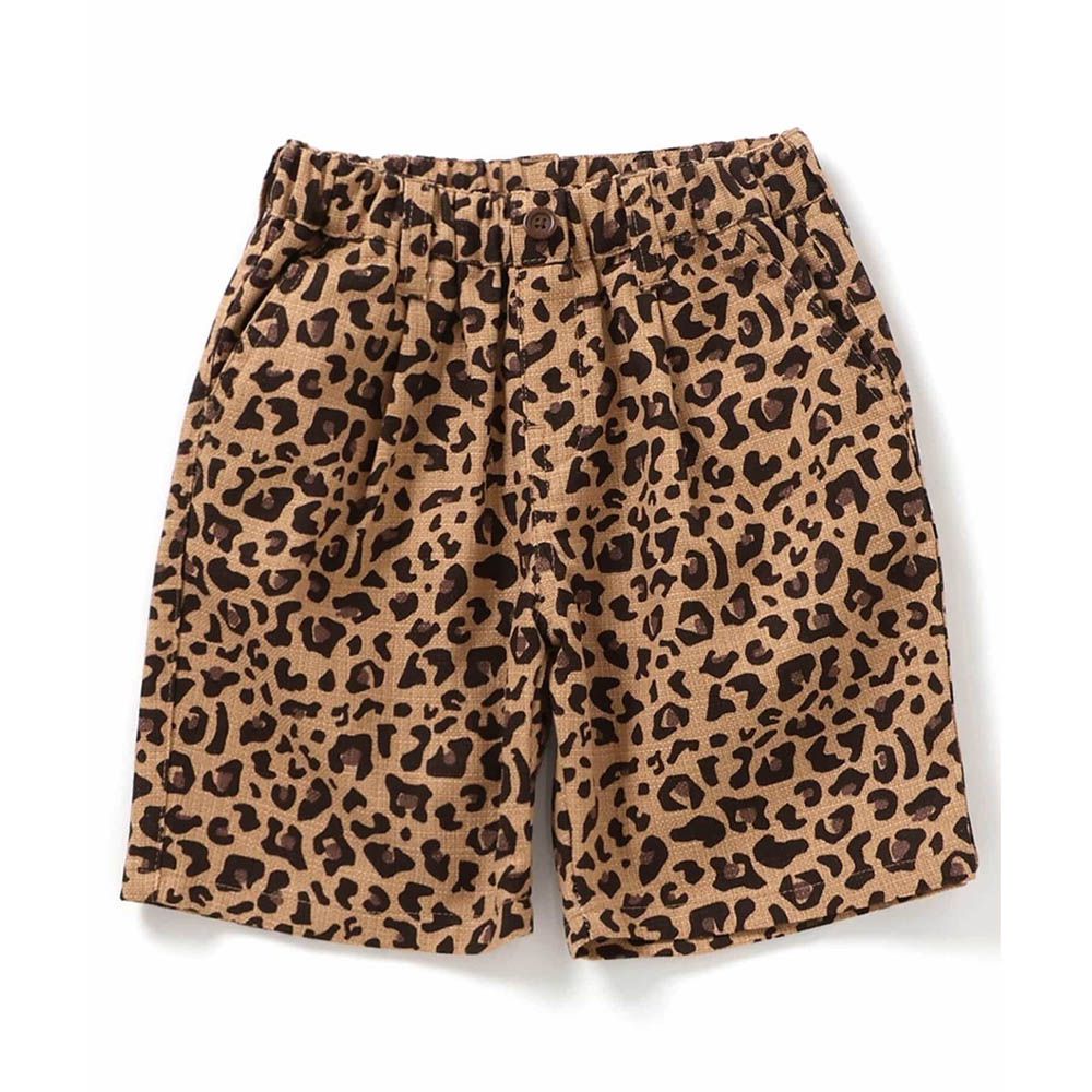 夏日印花斜紋布帥氣短褲-豹紋-咖啡
