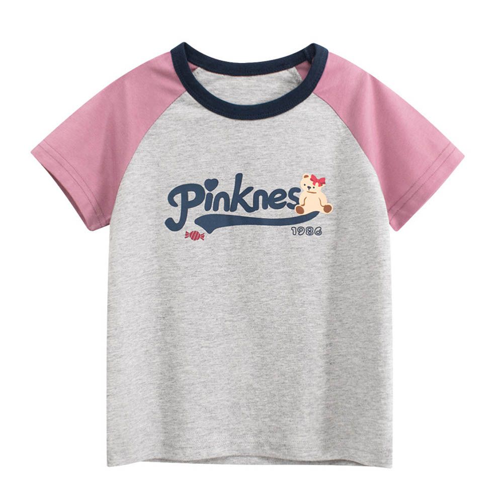 純棉短袖上衣-Pinkness-灰/粉