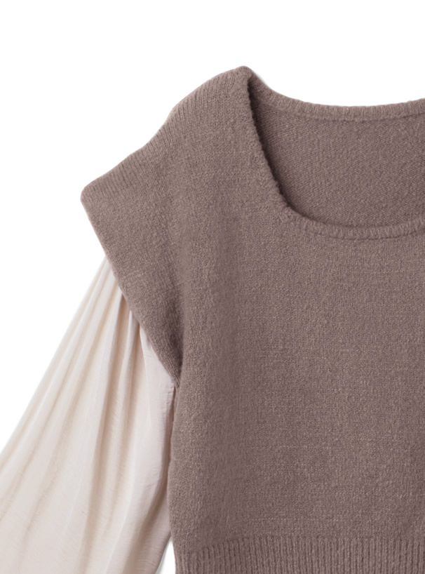 日本 GRL - 假兩件顯瘦背心拼接長袖上衣-黑