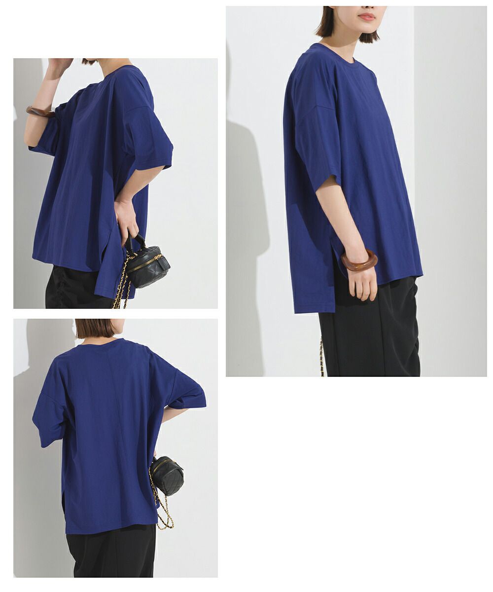 日本 OMNES - 涼感機能 簡約圓領五分袖上衣-摩卡