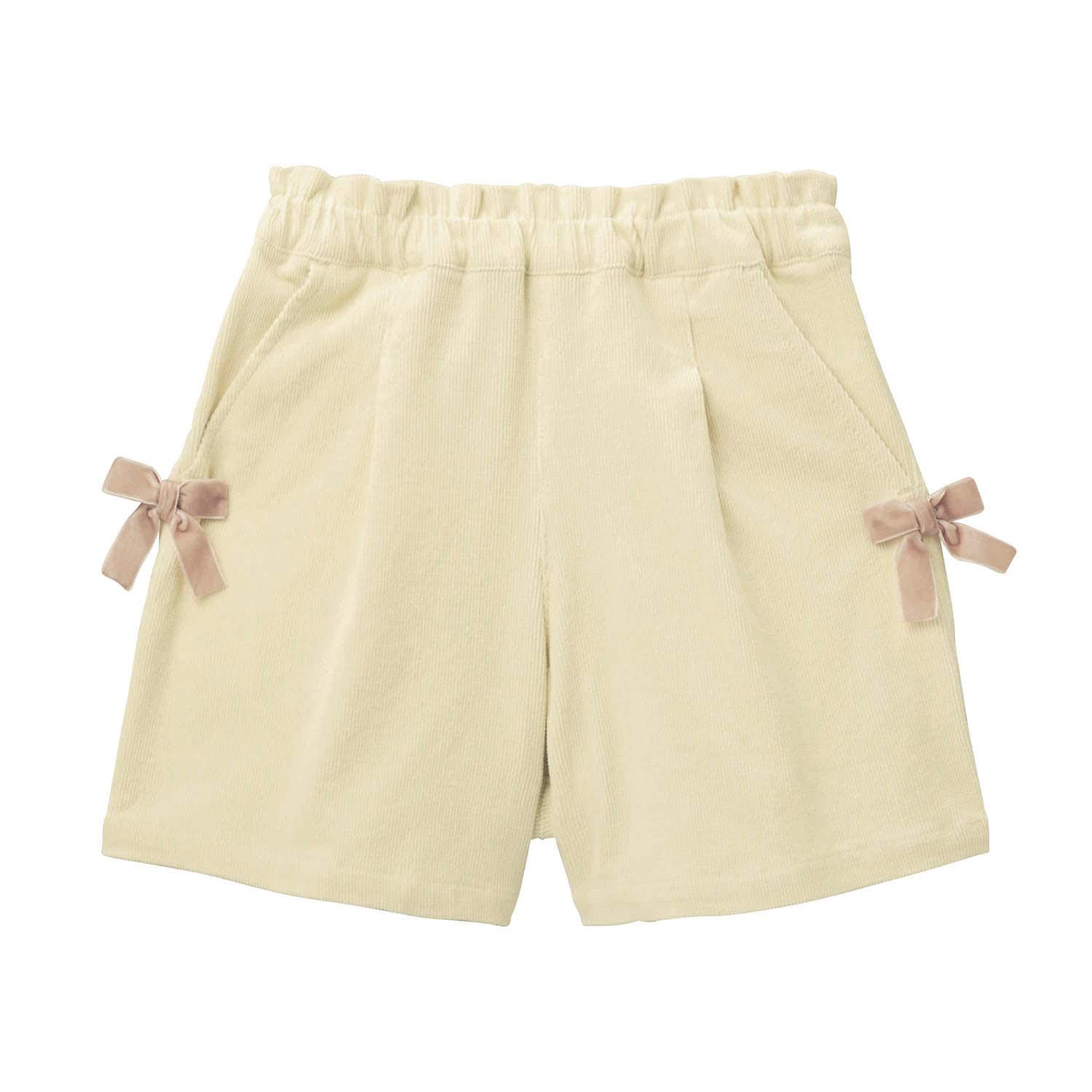 日本千趣會 - 蝴蝶結燈芯絨短褲-奶油杏