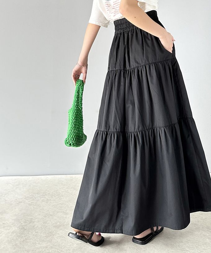 日本 Classical Elf - 古典優雅綁帶分層鬆緊長裙-象牙