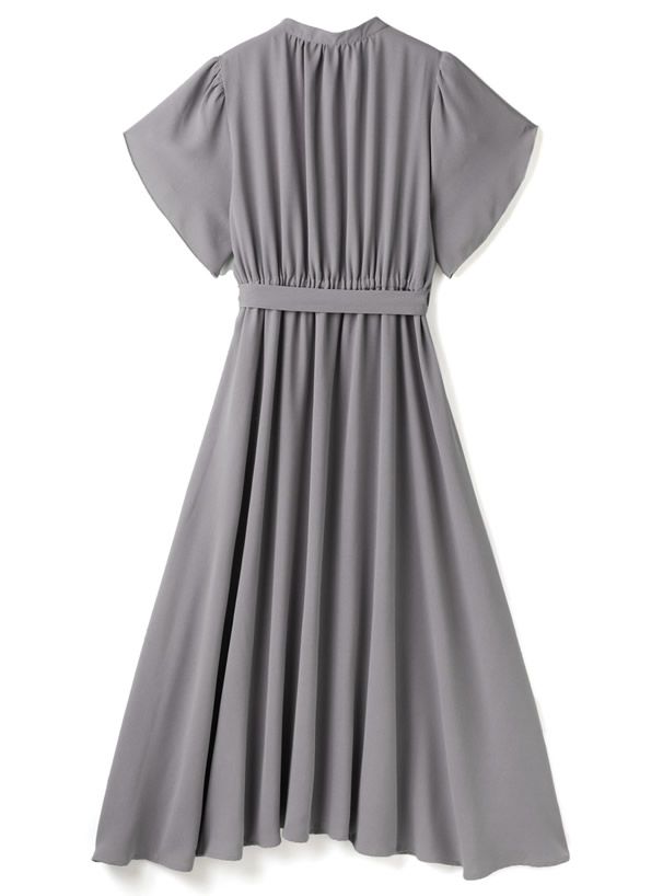 日本 GRL - 柔美綁帶花朵袖雪紡洋裝-冰河灰