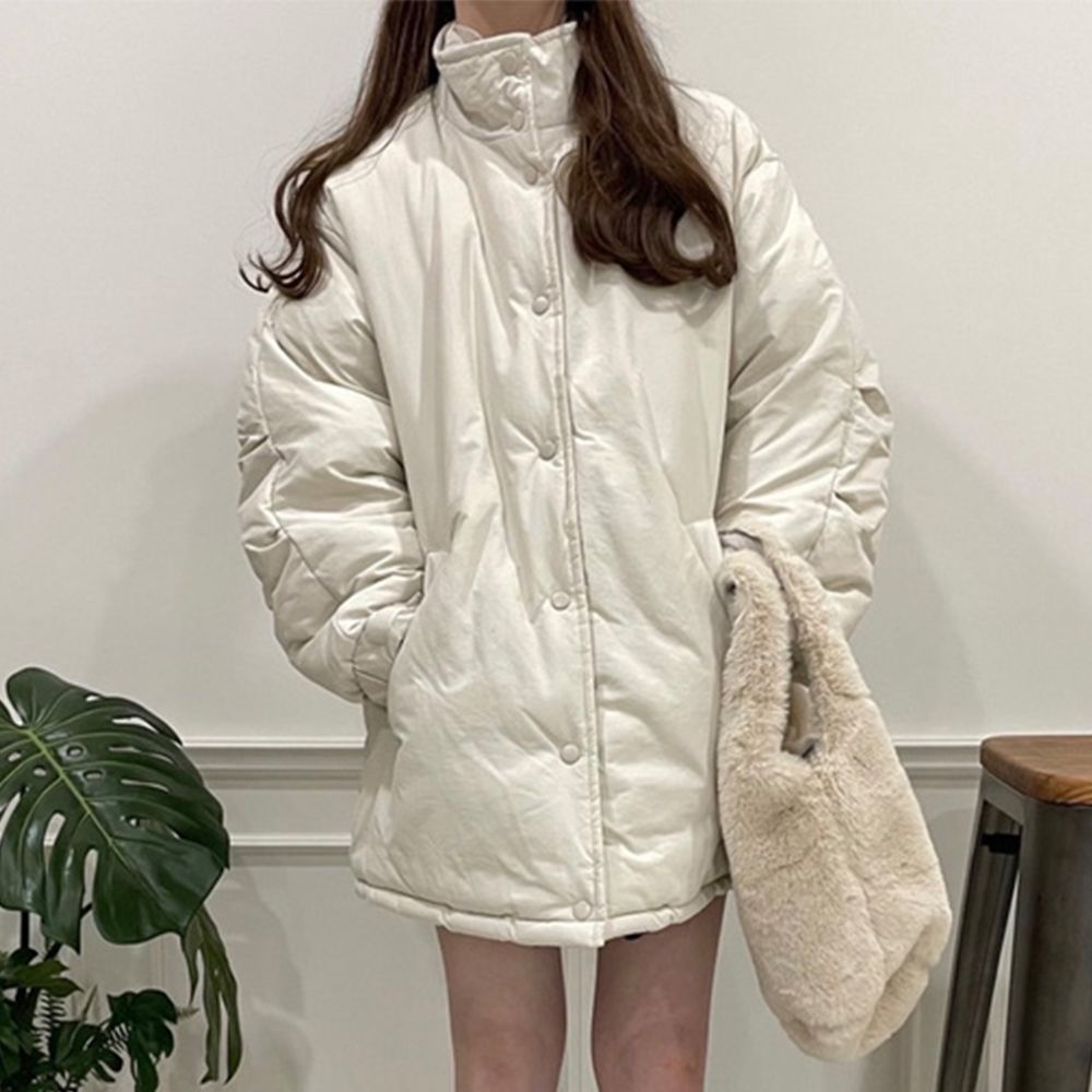 簡約立領科技羽絨蓬鬆中長外套-象牙白 (F)