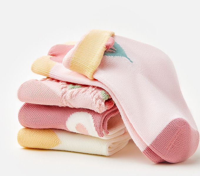 害羞小兔鬱金香粉橘色純棉短筒襪