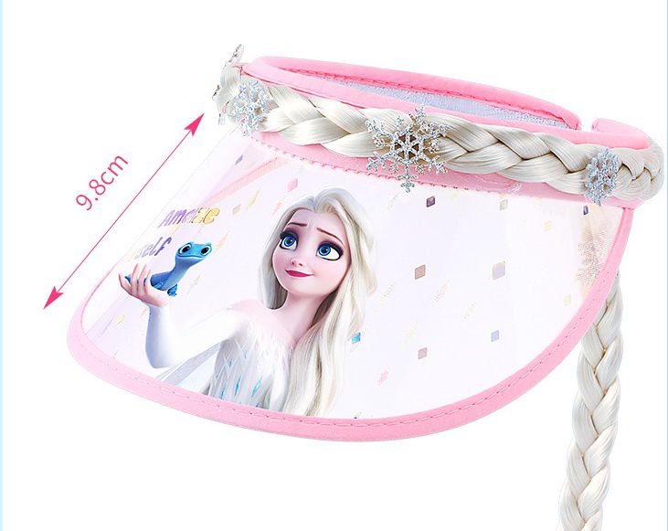 卡通公主兒童空頂帽-皇冠艾莎-髮夾款-藍色