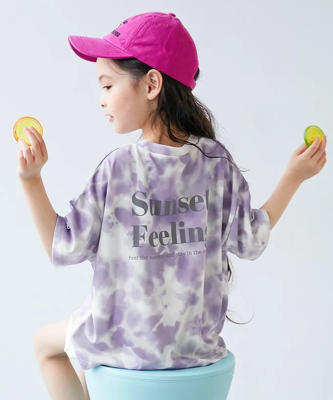 日本 devirock - 涼感速乾網眼 暈染印花短袖上衣-橘灰