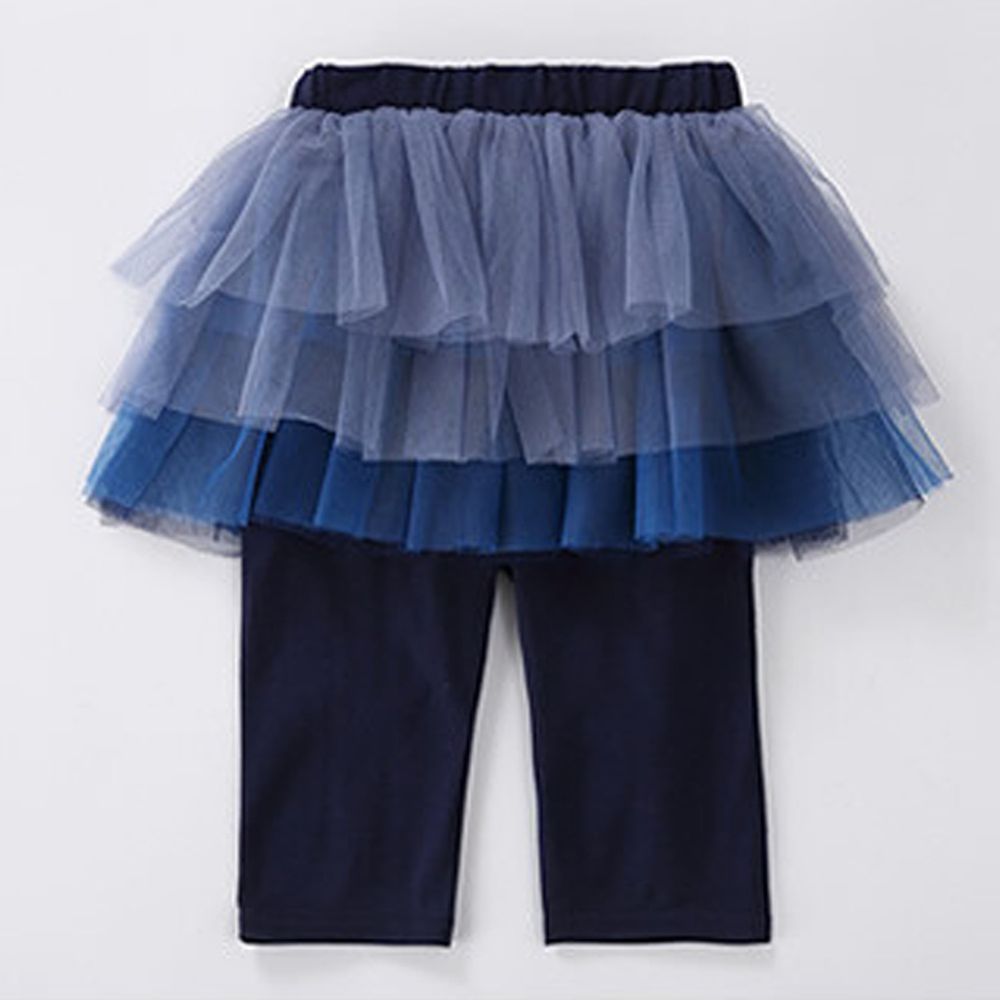 日本 Maison de Ravi - 漸層薄紗七分內搭褲裙-海軍藍