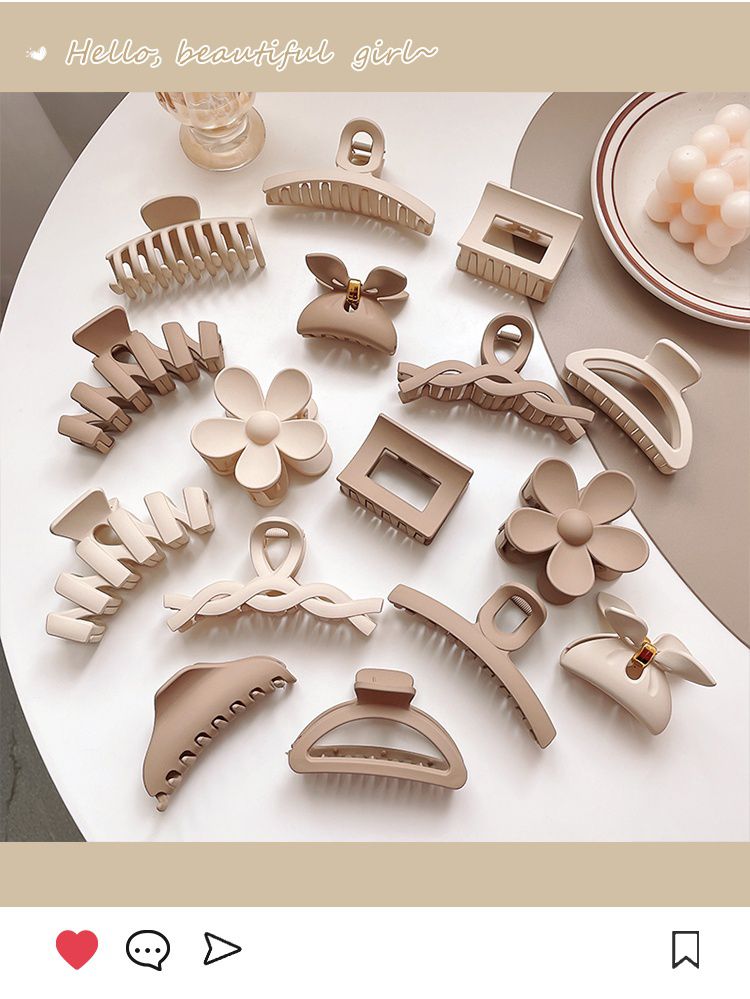 百搭奶咖啡色系抓夾-花朵-卡其色