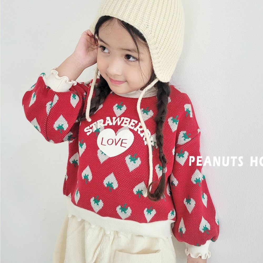Peanuts House LOVE草莓針織長袖毛衣-紅