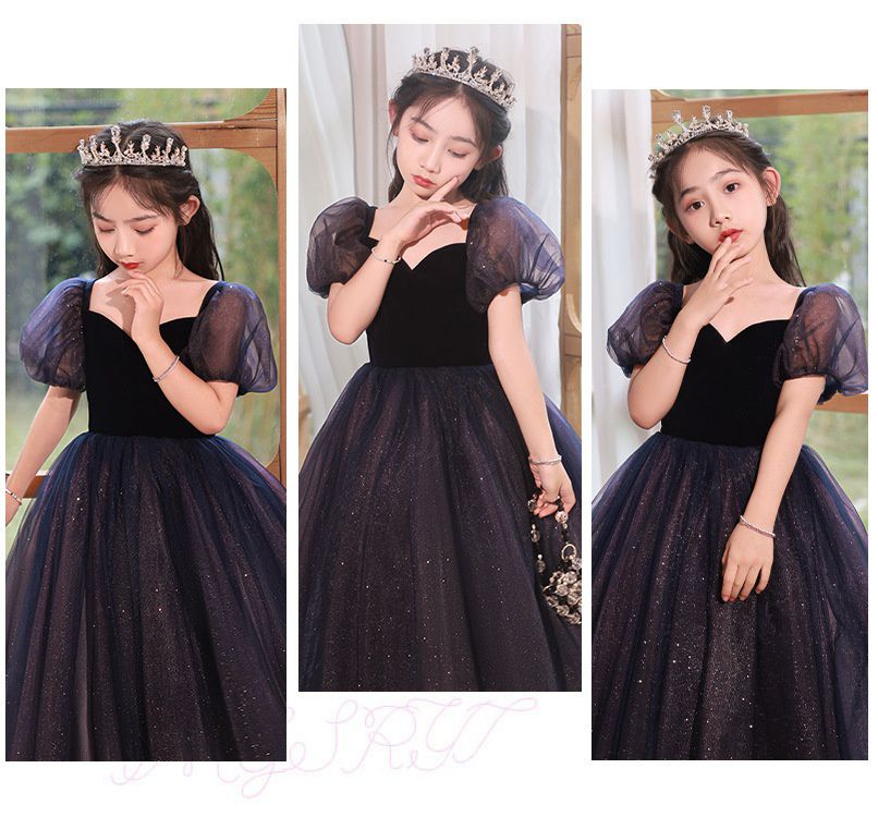 桃心領公主泡泡袖雙色網紗禮服-紫+粉