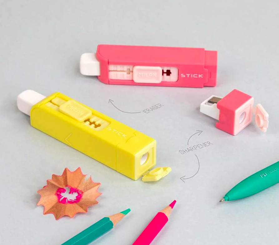 MILAN - 可推式橡皮擦+削筆器-黃