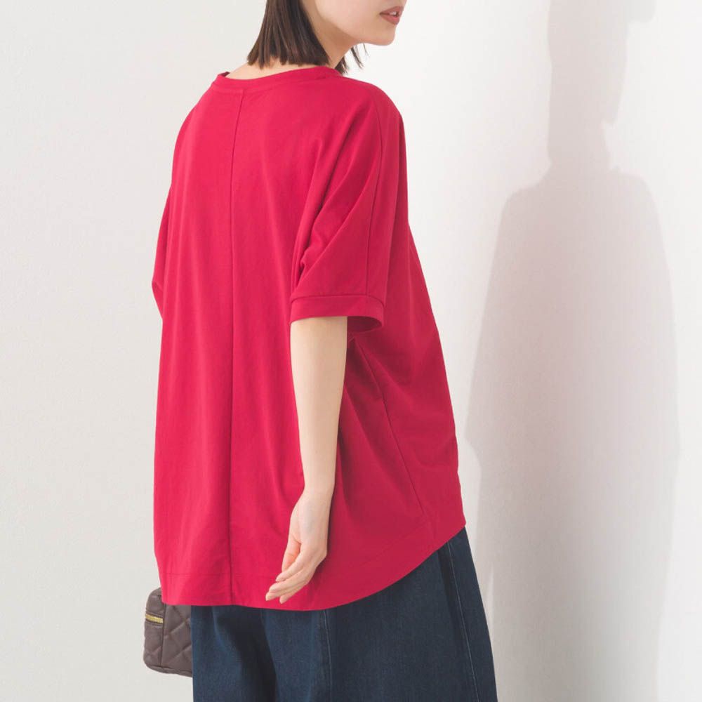 接觸冷感 嫘縈休閒廓形短袖上衣-紅