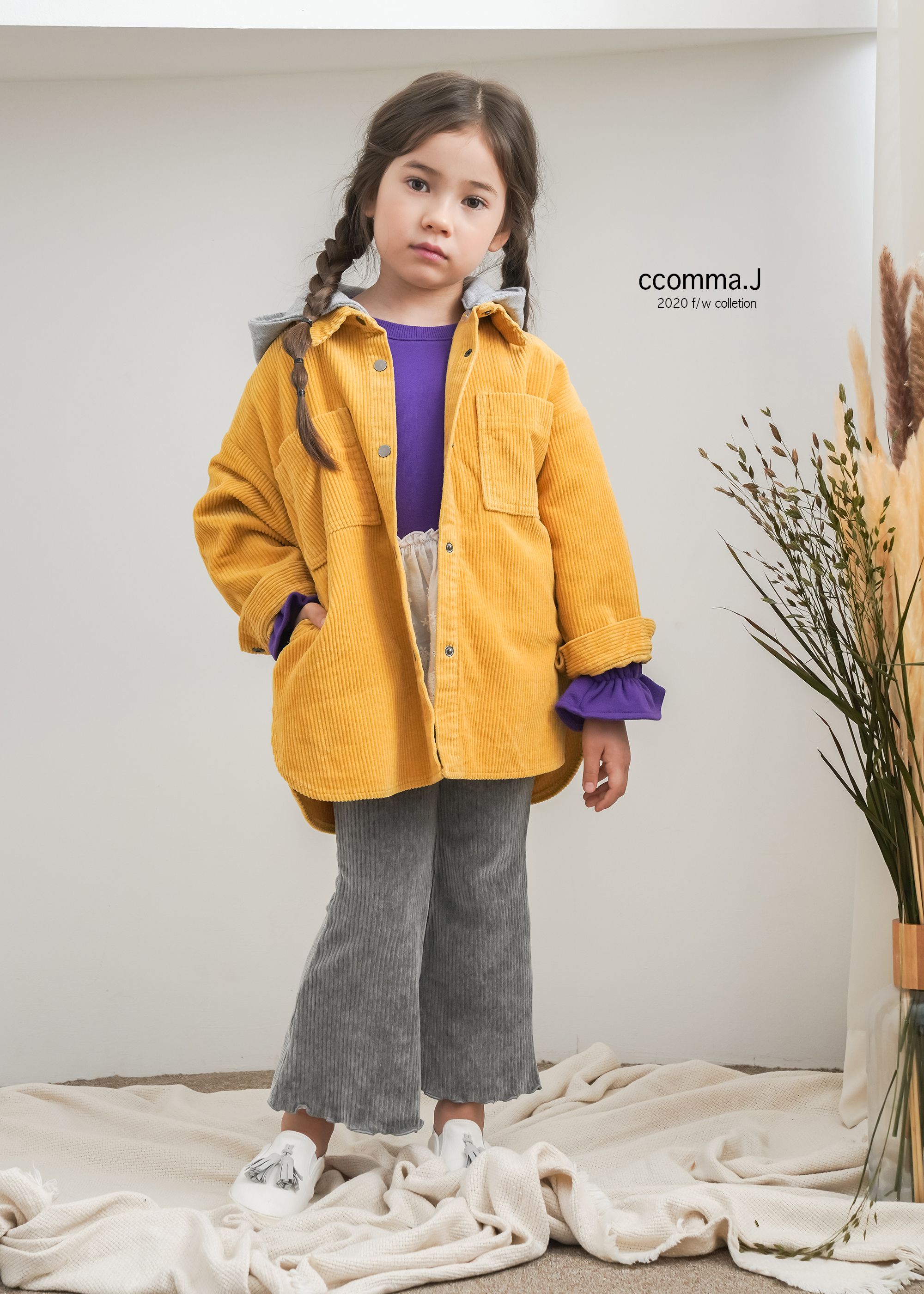 韓國 ccomma. J - 燈芯絨連帽夾克-芥末黃