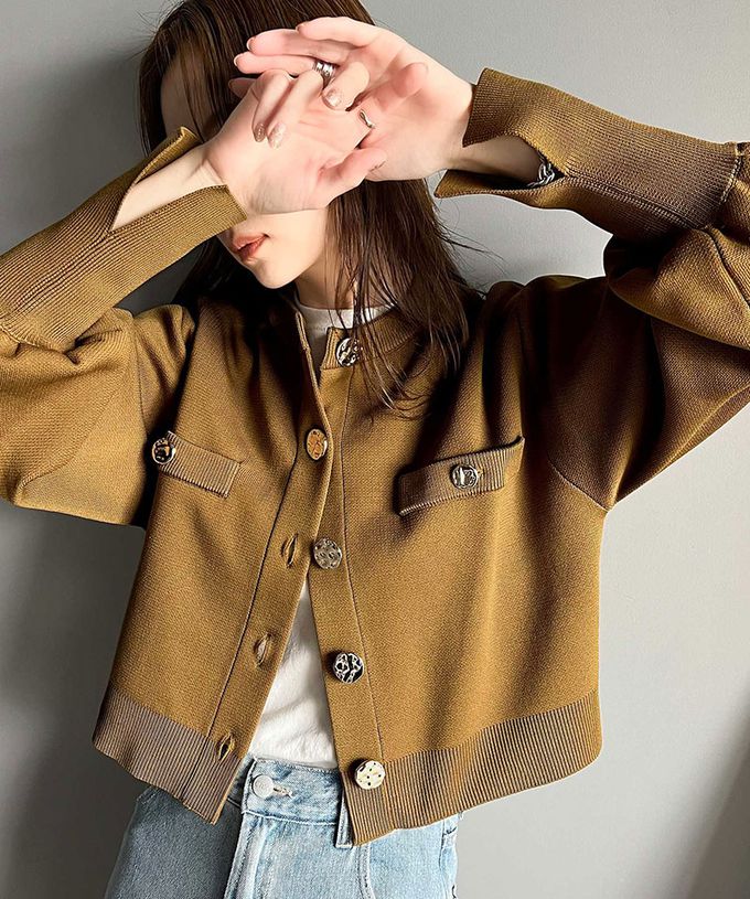 日本 Classical Elf - 風格金屬扣時尚短版開襟外套-黑