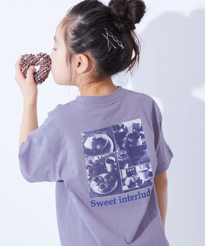 日本 devirock - 100%棉 定番可愛女孩印花短袖上衣-玫瑰-淺紫