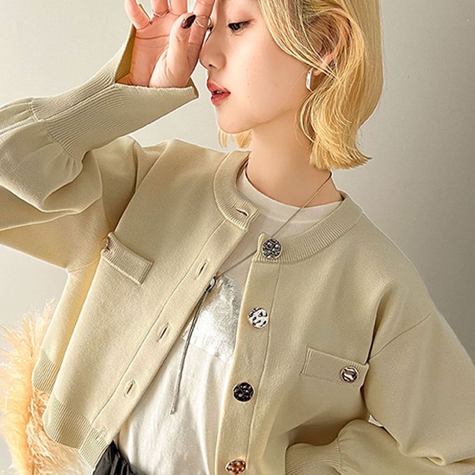 日本 Classical Elf - 風格金屬扣時尚短版開襟外套-黑