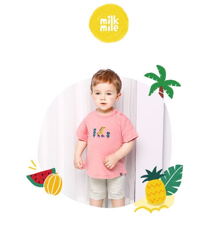 韓國 milk mile - 溜冰長頸鹿純棉T-米白