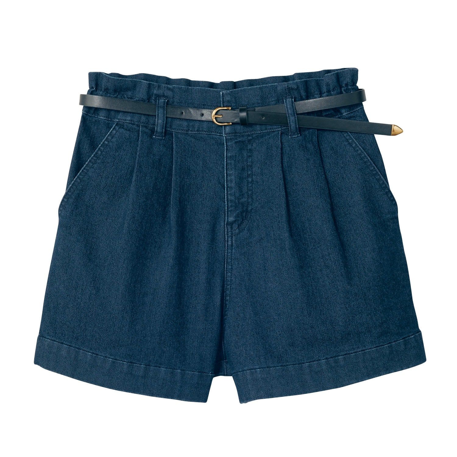 日本 Papel lapiz - 附皮帶腰荷葉邊休閒短褲(腰圍可調)-象牙米