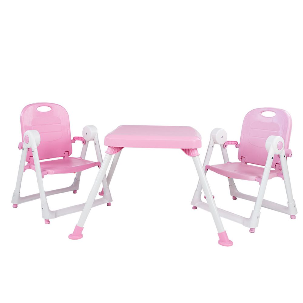 美國 ZOE - 兩椅一桌雙人組合-附白色小餐盤-櫻花粉