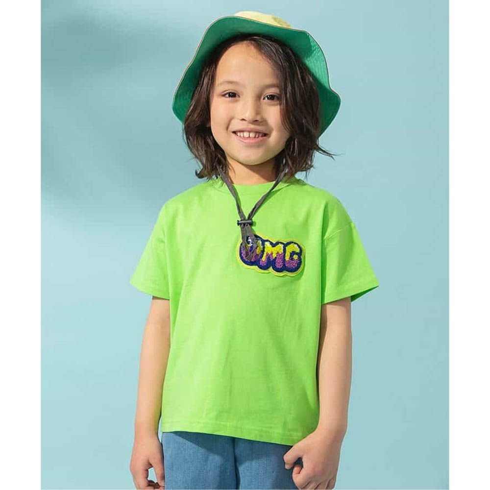 100%棉 立體繡徽刺章短袖上衣-OMG-萊姆綠