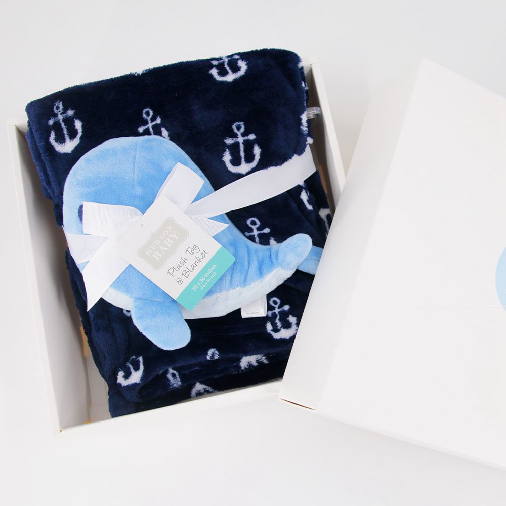 HUDSON BABY - 彌月禮盒-毛毯+安撫玩偶-海洋鯨魚