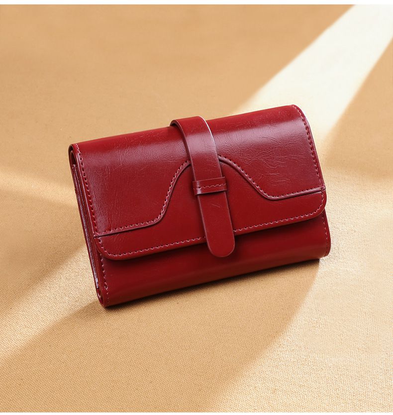復古真皮三折短夾-酒紅色 (14.5x3x10cm)