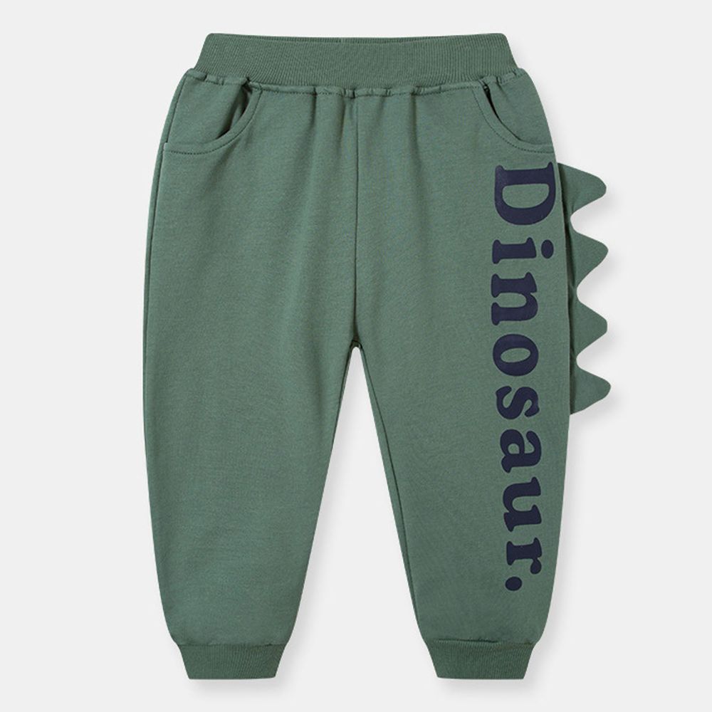 純棉休閒長褲-字母Dinosaur-綠色