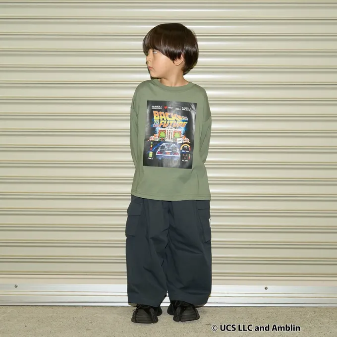 日本 b-ROOM - 聯名款 印花長袖上衣-回到未來電影場景-黑